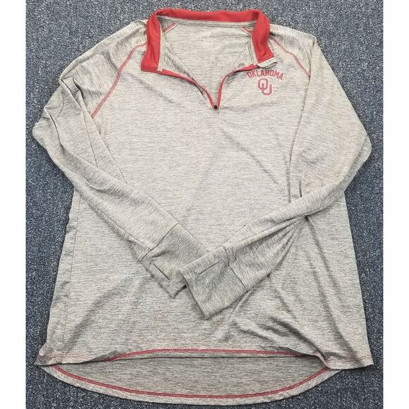 Oklahoma Sooners Quarter Zip Shirt Women's XXL Gray Thumb Holster Pullover NCAA - Picture 2 of 9
